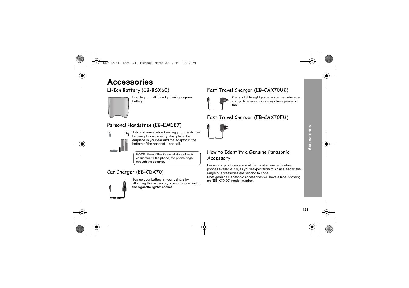 Accessories | Panasonic X60 User Manual | Page 123 / 140