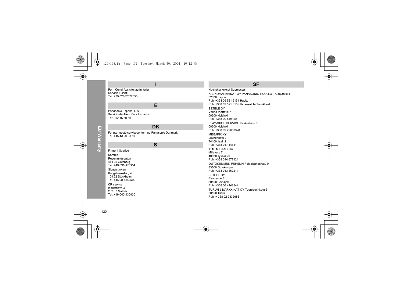 Ie dk s sf | Panasonic X60 User Manual | Page 134 / 140