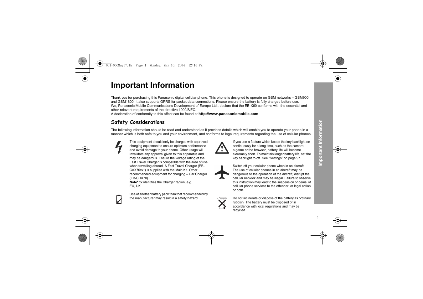 Important information | Panasonic X60 User Manual | Page 3 / 140