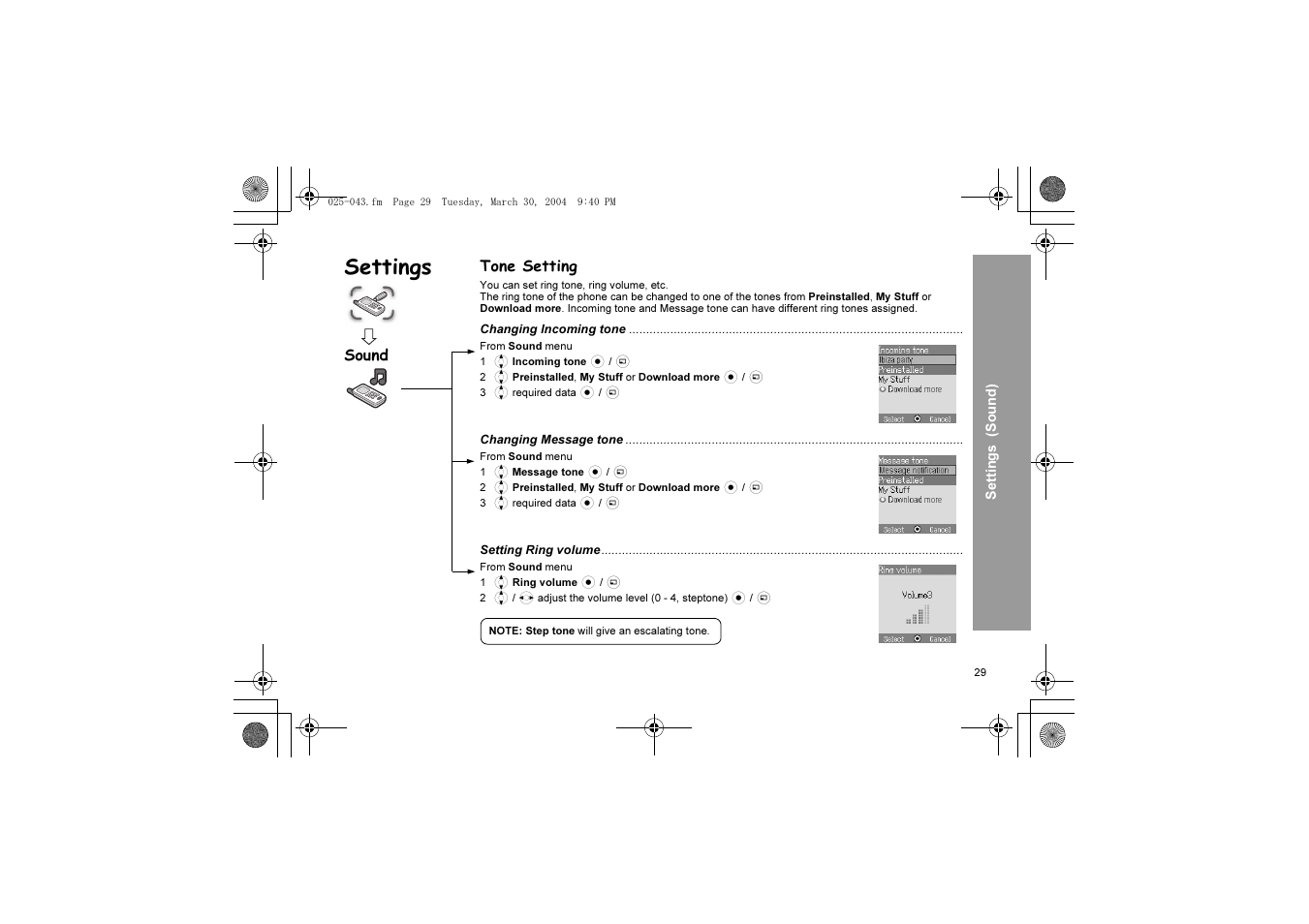 Settings, Tone setting, Sound | Panasonic X60 User Manual | Page 31 / 140