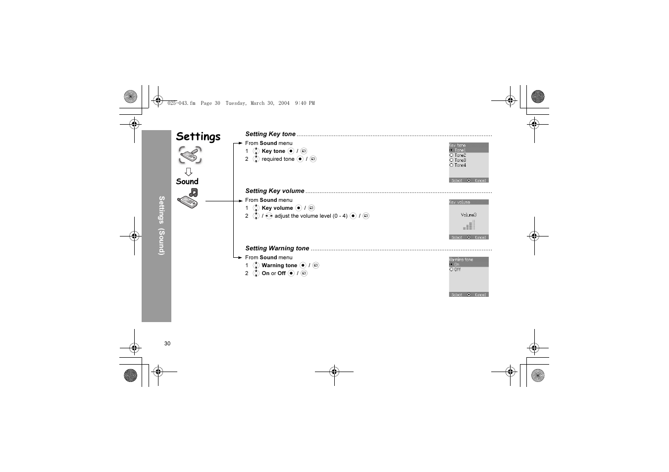 Settings, Sound | Panasonic X60 User Manual | Page 32 / 140