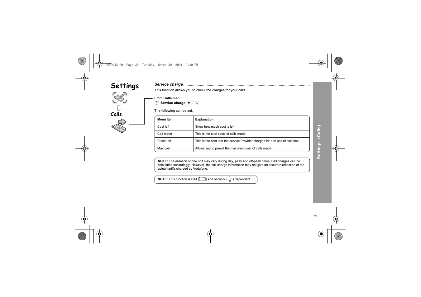 Settings | Panasonic X60 User Manual | Page 41 / 140