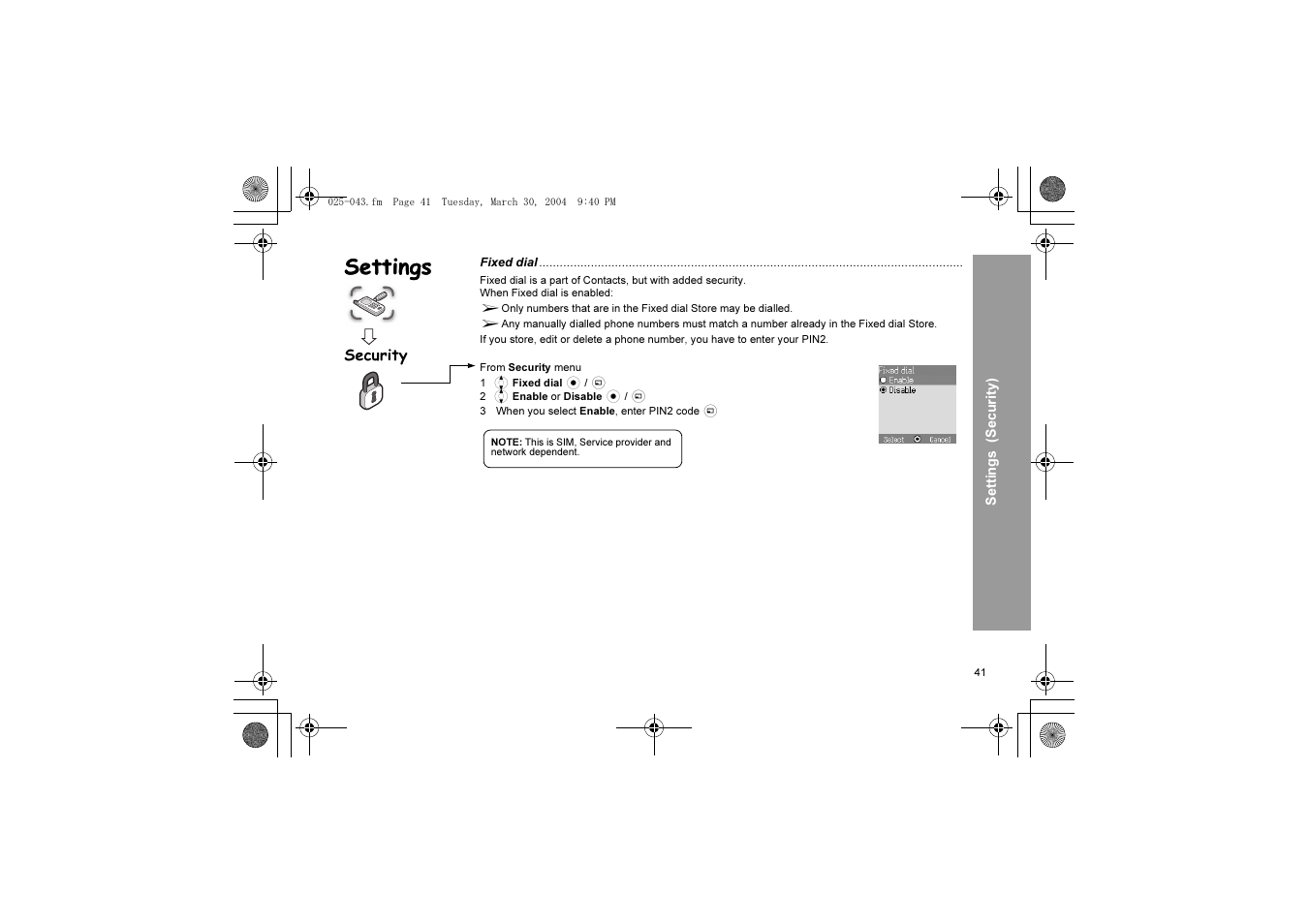 Settings | Panasonic X60 User Manual | Page 43 / 140