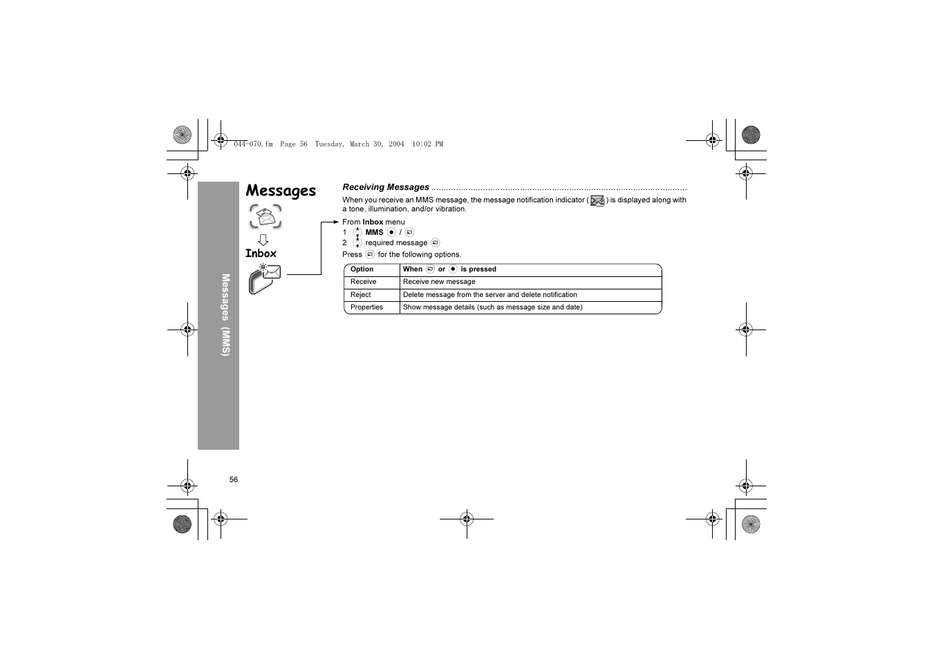 Messages | Panasonic X60 User Manual | Page 58 / 140