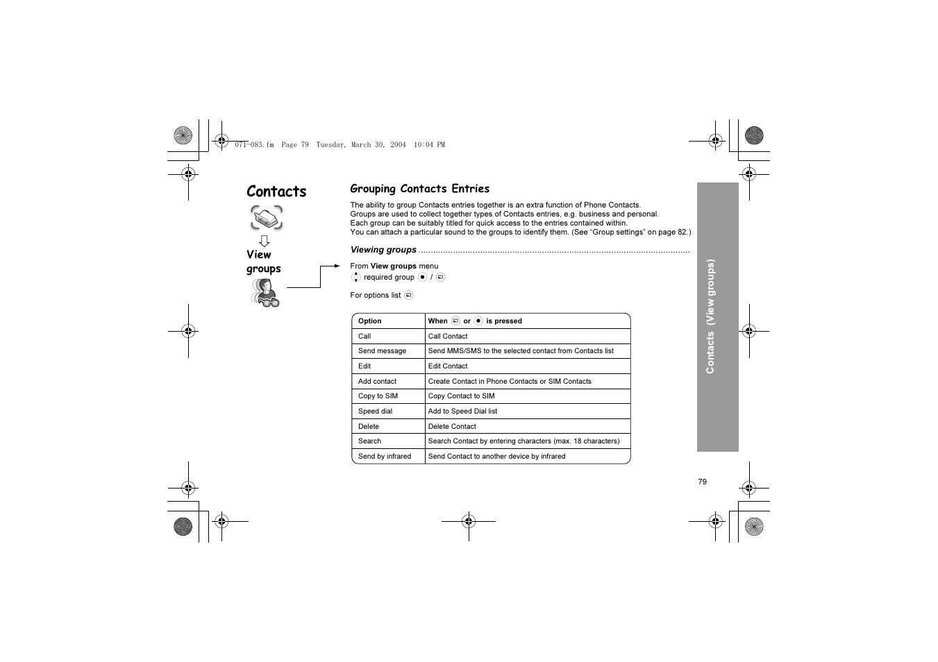 Contacts | Panasonic X60 User Manual | Page 81 / 140