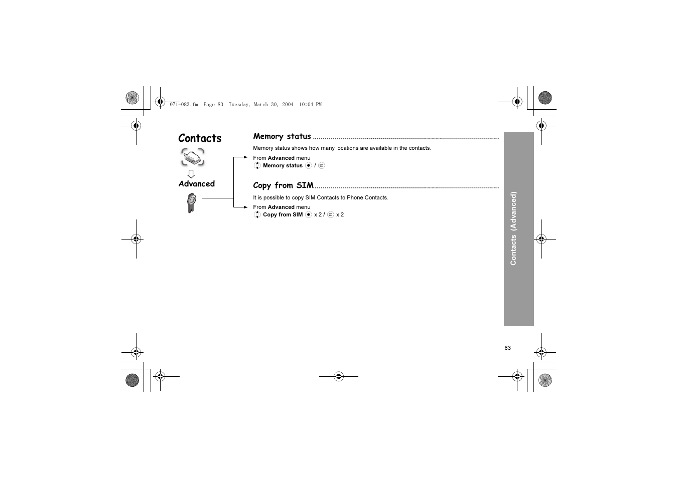 Contacts | Panasonic X60 User Manual | Page 85 / 140