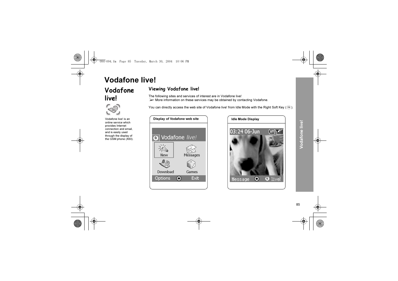 Vodafone live | Panasonic X60 User Manual | Page 87 / 140