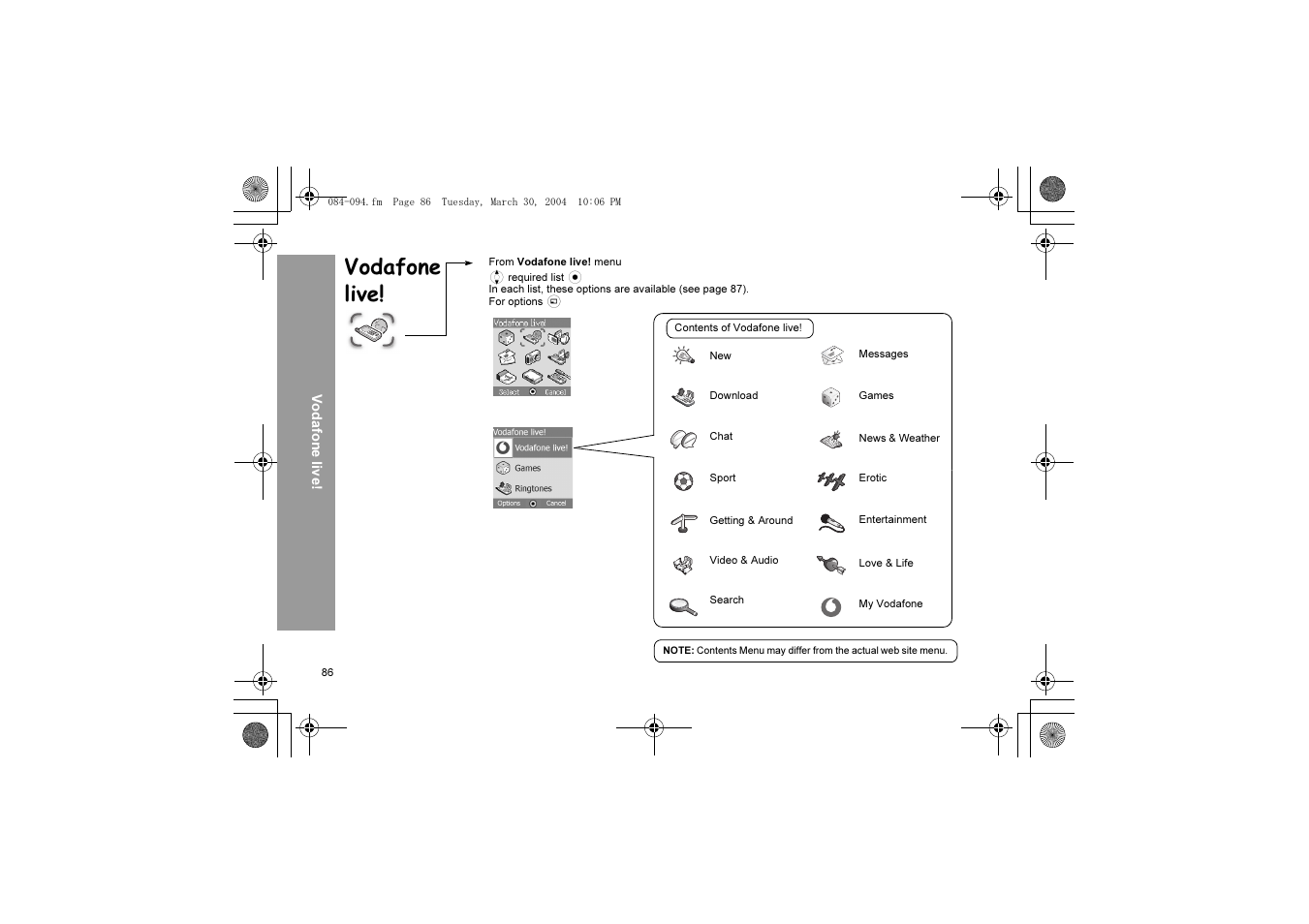 Vodafone live | Panasonic X60 User Manual | Page 88 / 140