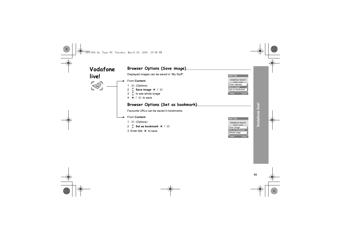 Vodafone live | Panasonic X60 User Manual | Page 91 / 140