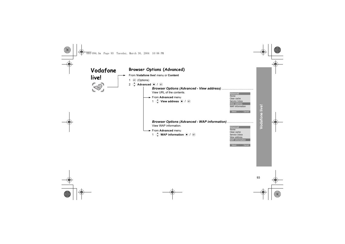 Vodafone live | Panasonic X60 User Manual | Page 95 / 140