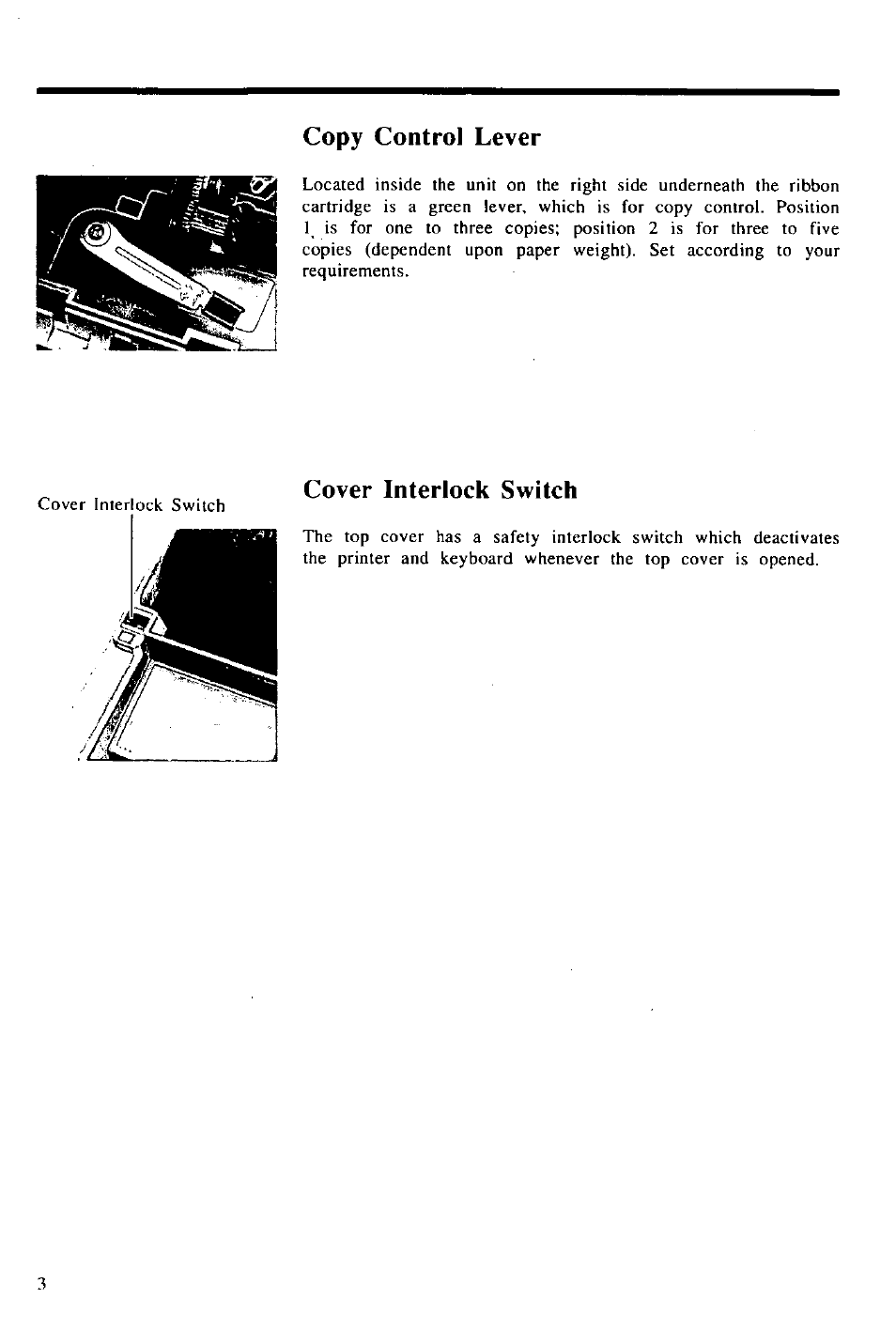 Copy control lever, Cover interlock switch, Copy control lever cover interlock switch | Panasonic KX-E2000 User Manual | Page 10 / 63