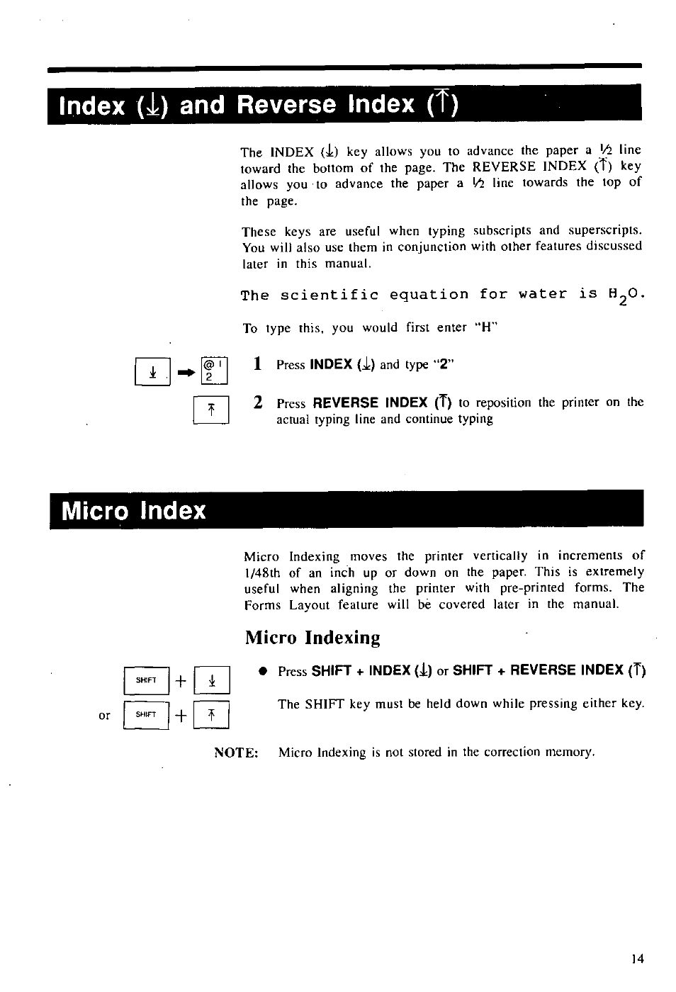 Index (ii) and reverse index (t), The scientific equation for water is h2o, Micro index | Index, And reverse index, Micro indexing | Panasonic KX-E2000 User Manual | Page 21 / 63
