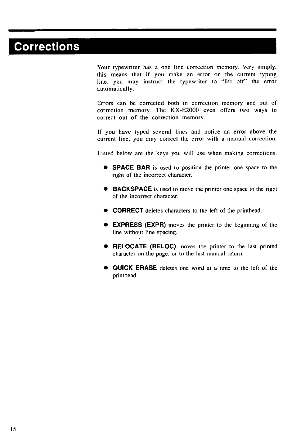 Corrections | Panasonic KX-E2000 User Manual | Page 22 / 63