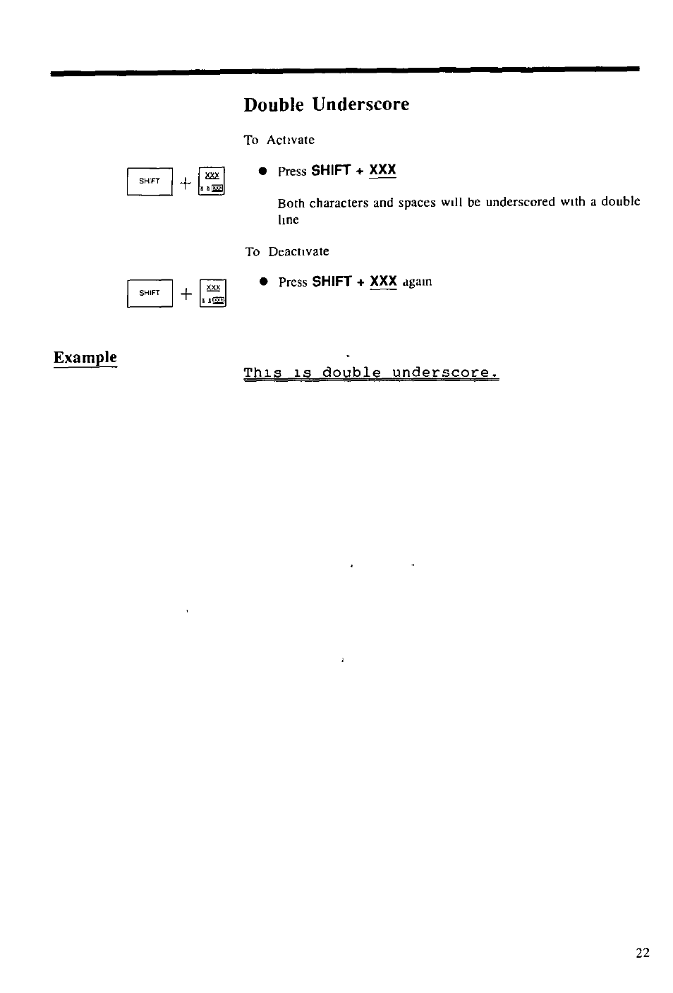 Double underscore, Press shift + xxx, Example | This is double underscore | Panasonic KX-E2000 User Manual | Page 29 / 63