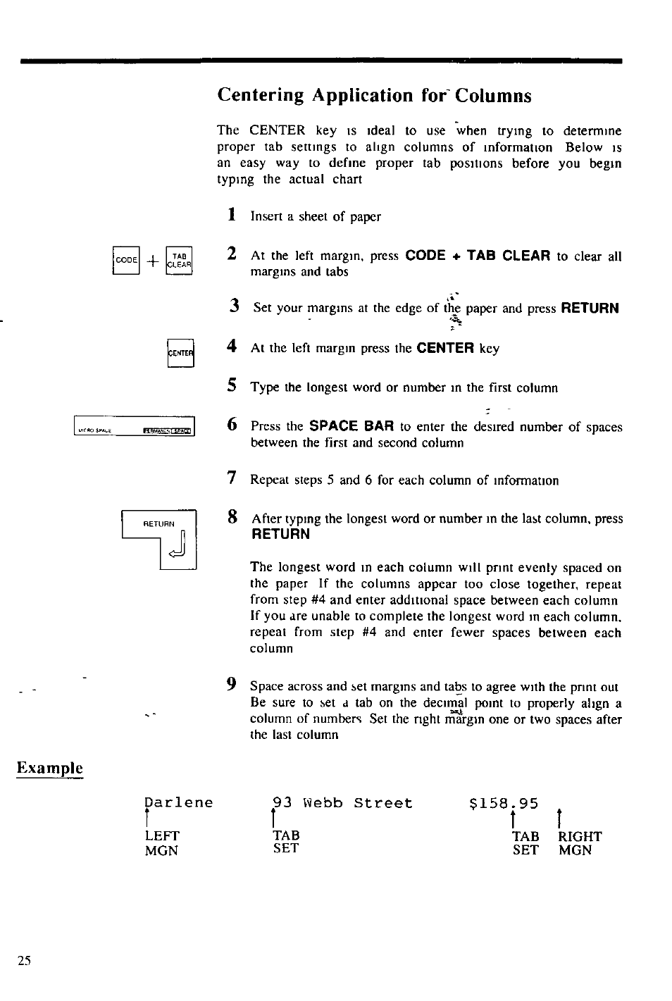 Centering application for columns, Example | Panasonic KX-E2000 User Manual | Page 32 / 63