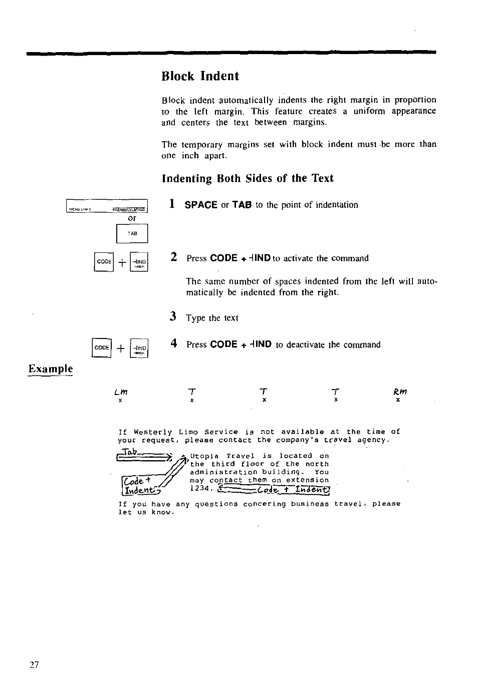 Block indent, Example, Indenting both sides of the text | Panasonic KX-E2000 User Manual | Page 34 / 63