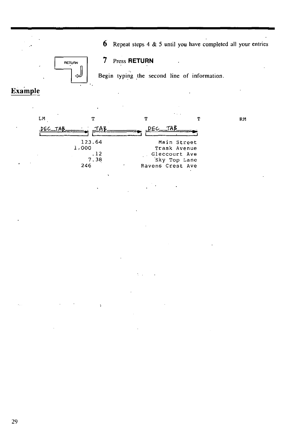 Example, 7 press return | Panasonic KX-E2000 User Manual | Page 36 / 63