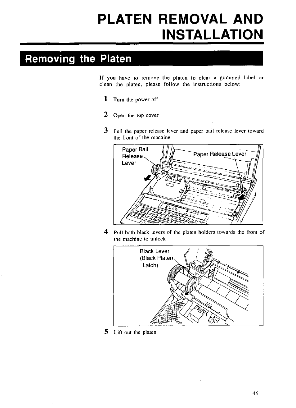 Platen removal and, Installation, Platen removal and installation | Removing the platen | Panasonic KX-E2000 User Manual | Page 53 / 63
