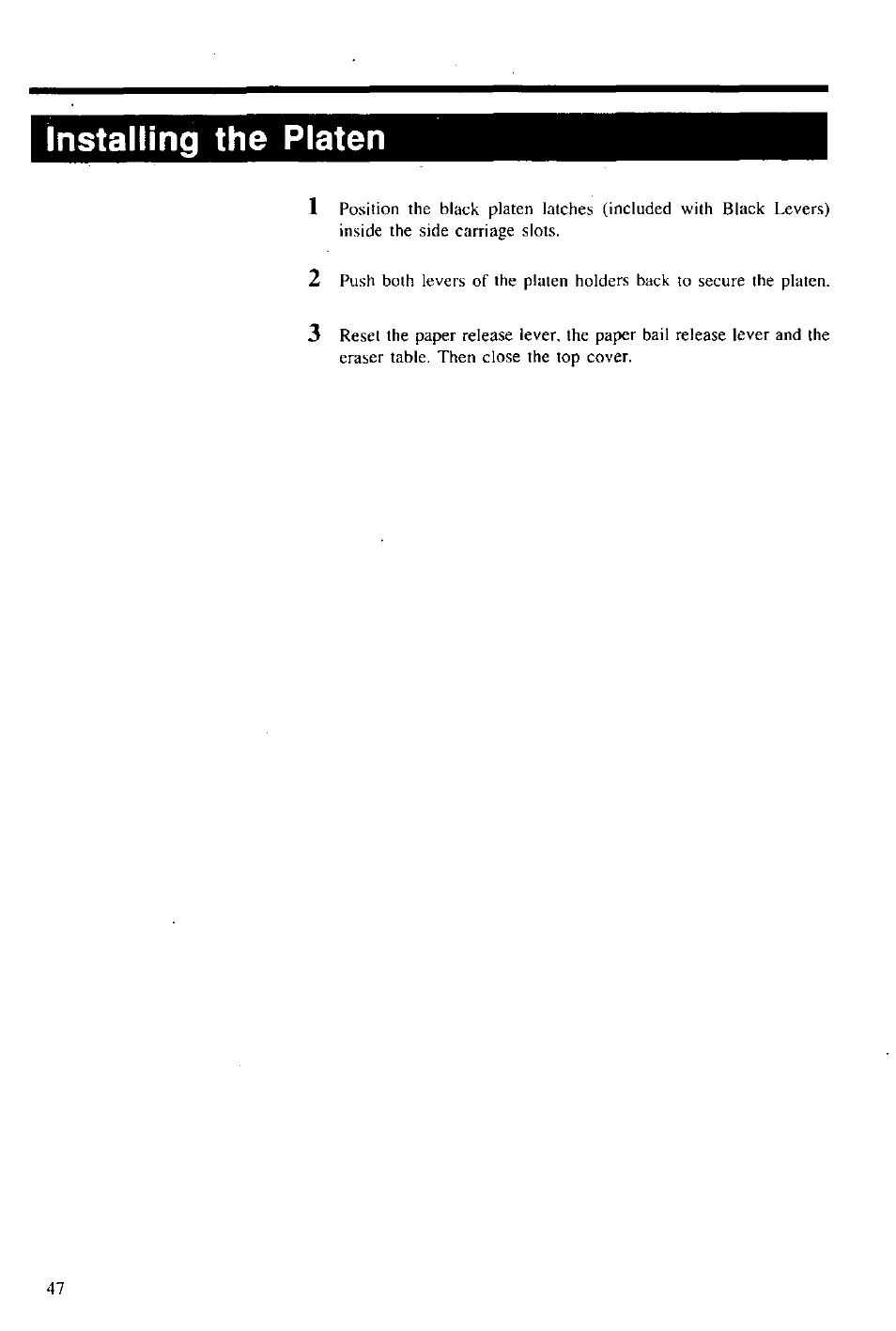 Installing the platen | Panasonic KX-E2000 User Manual | Page 54 / 63