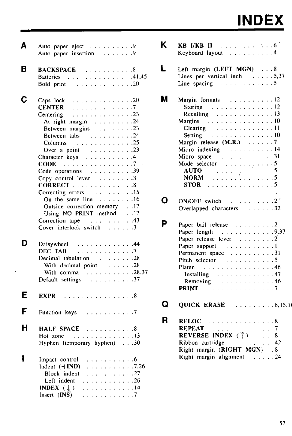 Index, Ab e f h | Panasonic KX-E2000 User Manual | Page 59 / 63