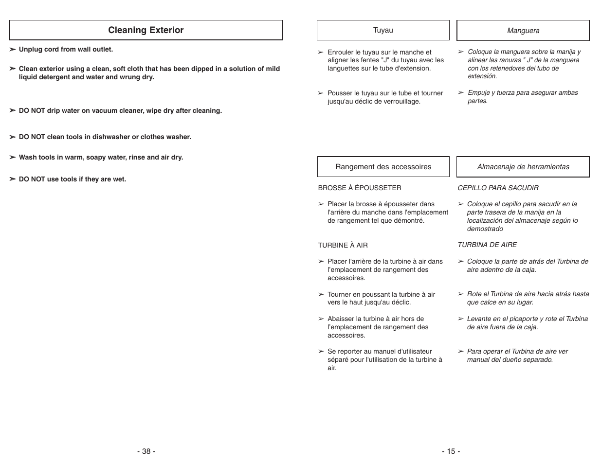 Cleaning exterior | Panasonic MC-UG471 User Manual | Page 38 / 52