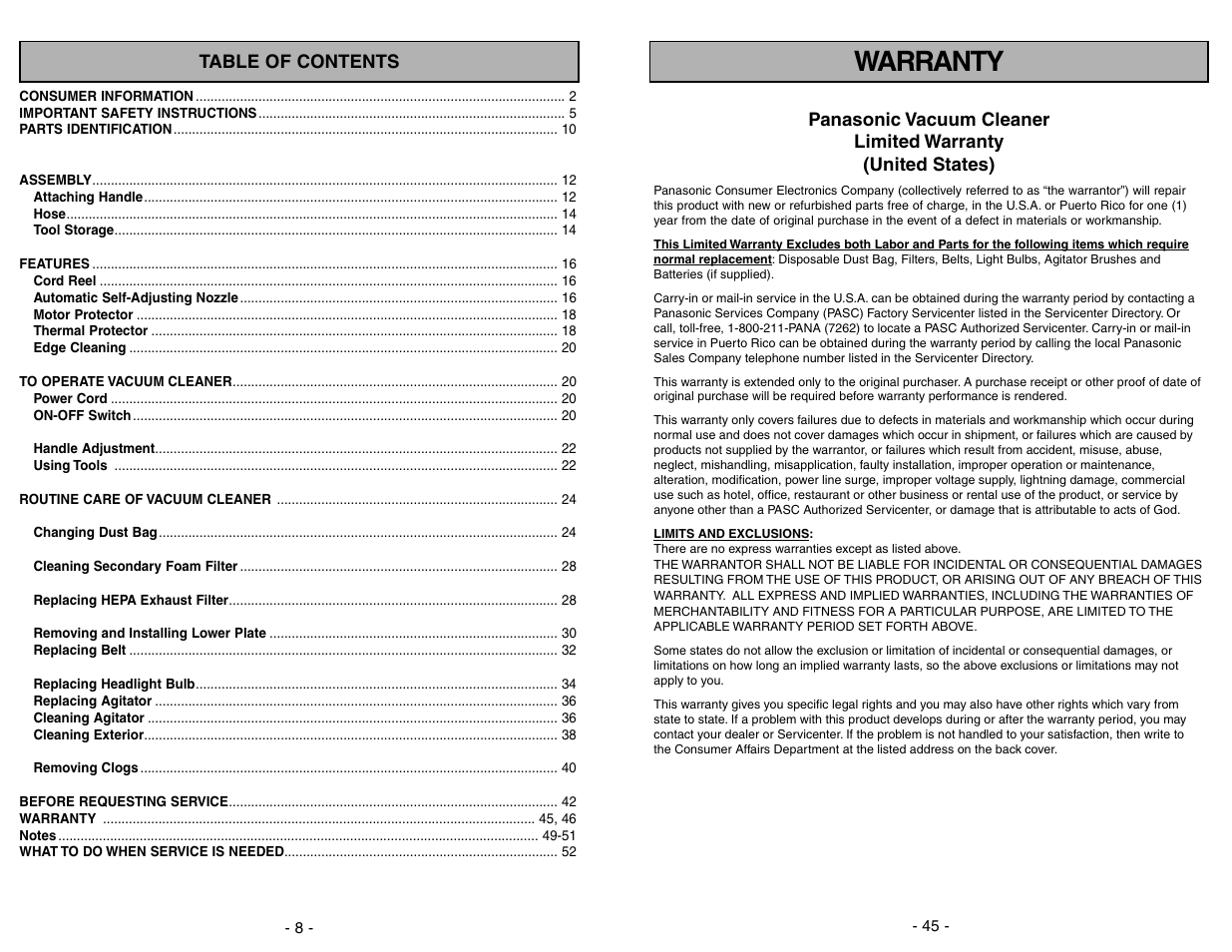 Panasonic MC-UG471 User Manual | Page 8 / 52