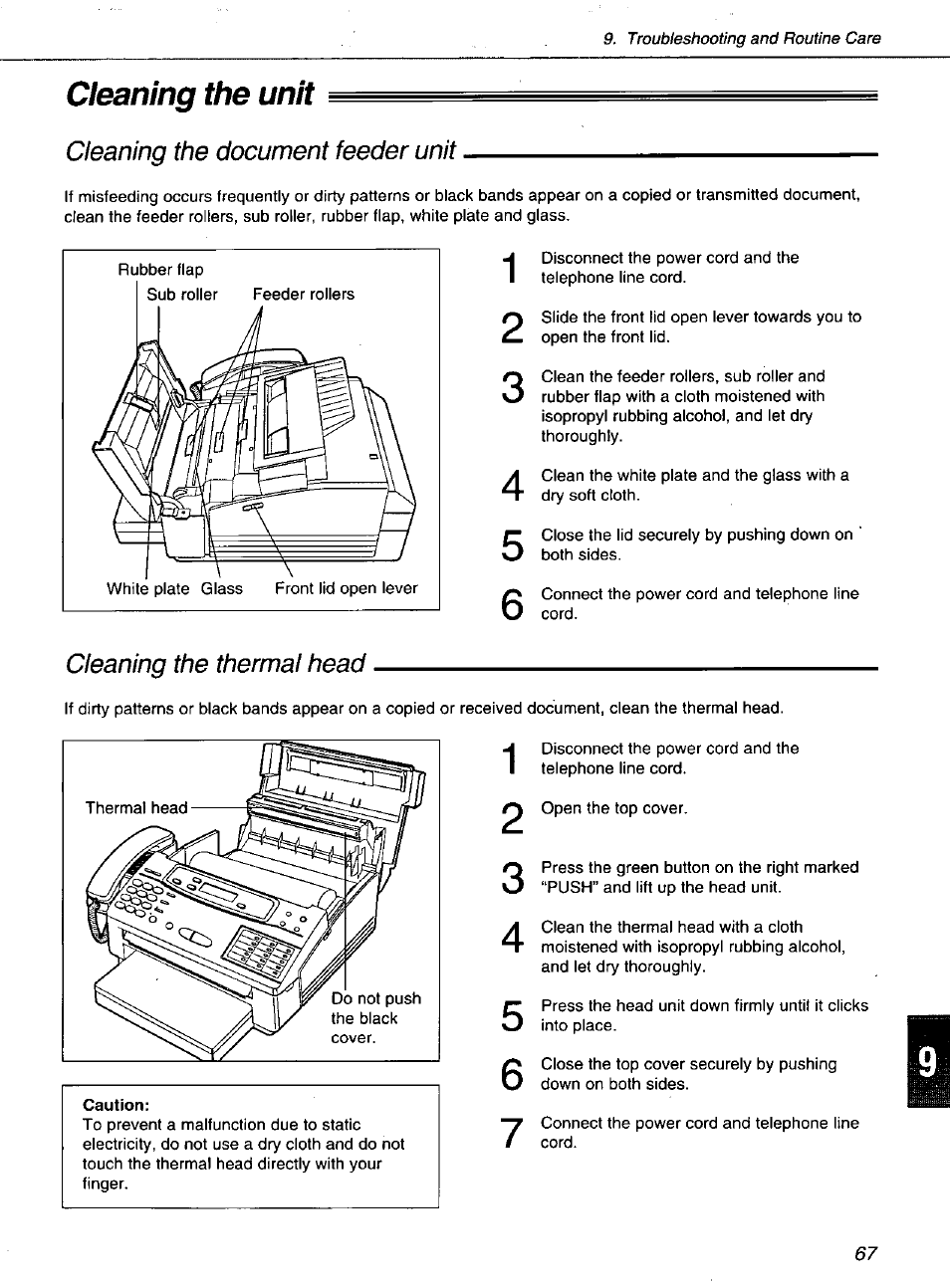 Cleaning the unit | Panasonic KXF1100 User Manual | Page 67 / 84