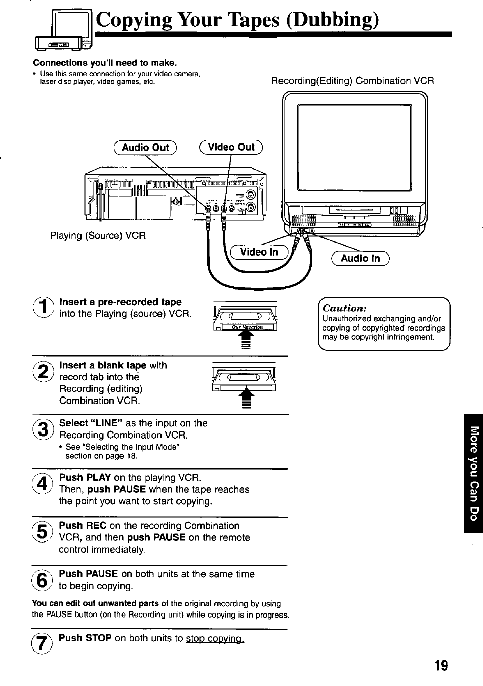 Copying your tapes (dubbing) | Panasonic OMNIVISION PV-M2737 User Manual | Page 19 / 36