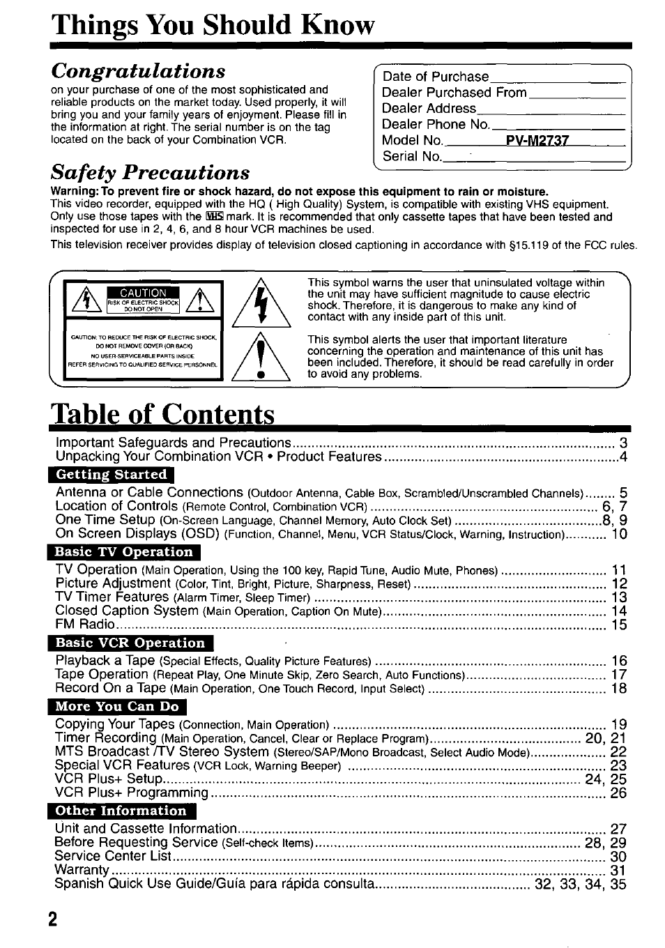 Panasonic OMNIVISION PV-M2737 User Manual | Page 2 / 36