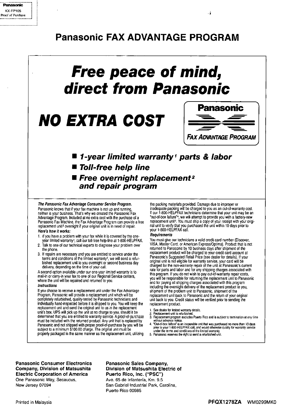 Panasonic fax advantage program | Panasonic KX-FP105 User Manual | Page 112 / 112