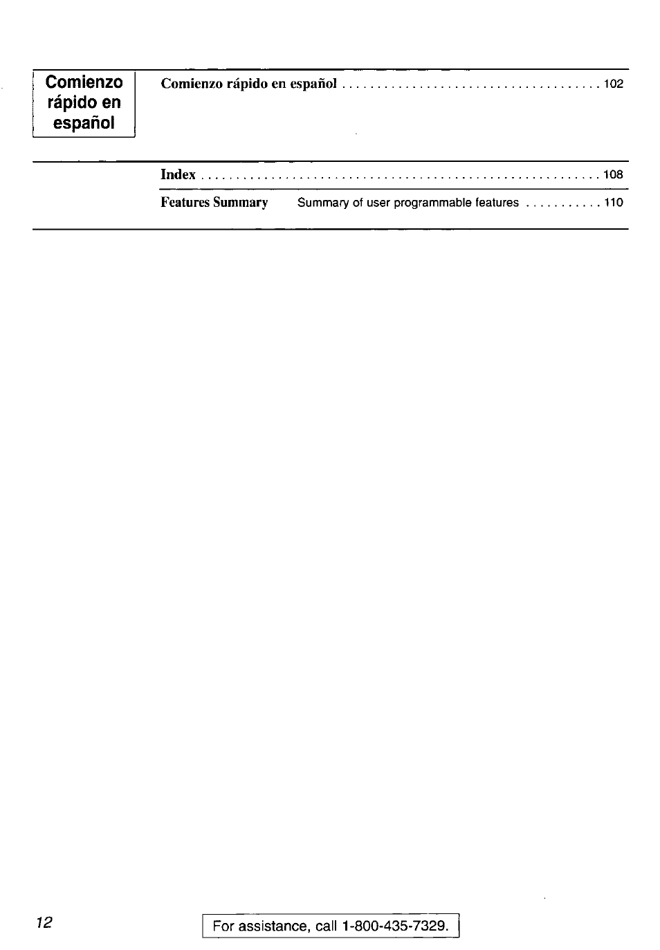Comienzo rápido en español index features summary | Panasonic KX-FP105 User Manual | Page 12 / 112