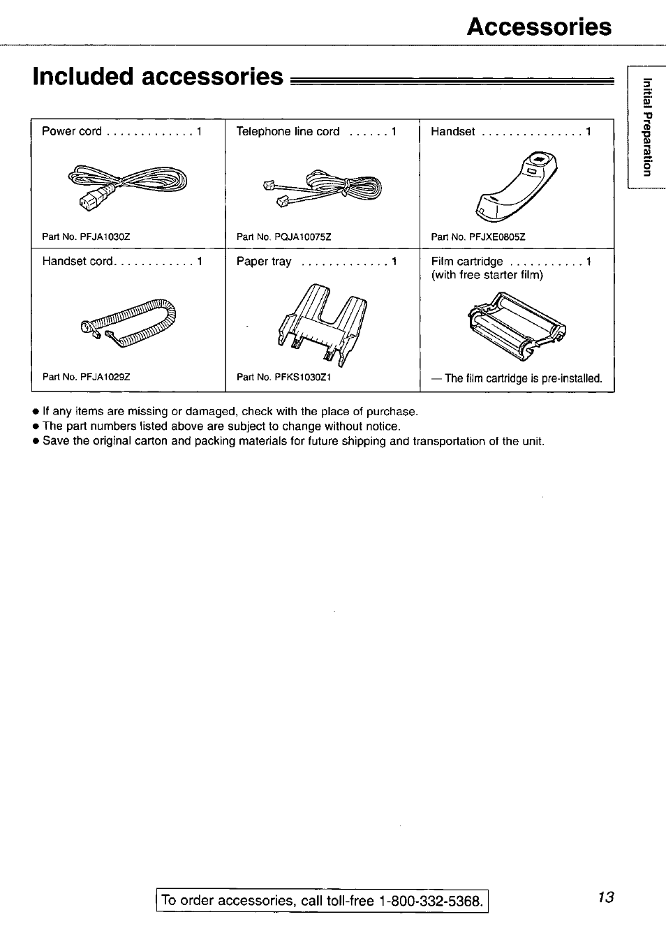 Accessories, Included accessories, Accessories included accessories | Panasonic KX-FP105 User Manual | Page 13 / 112