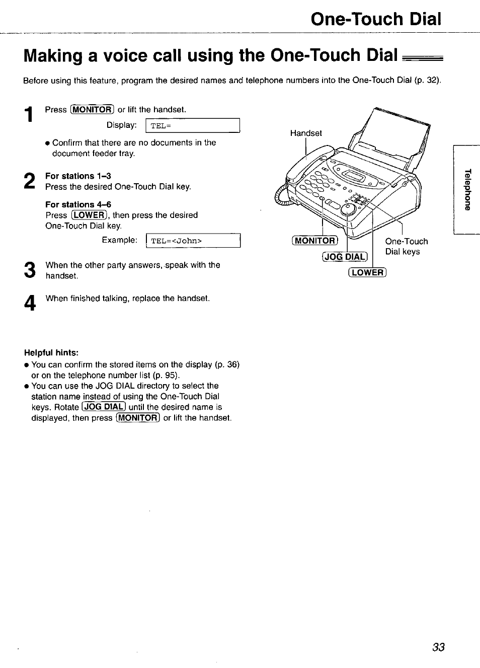 One-touch dial, Making a voice call using the one-touch dial, For stations 4-6 | Panasonic KX-FP105 User Manual | Page 33 / 112