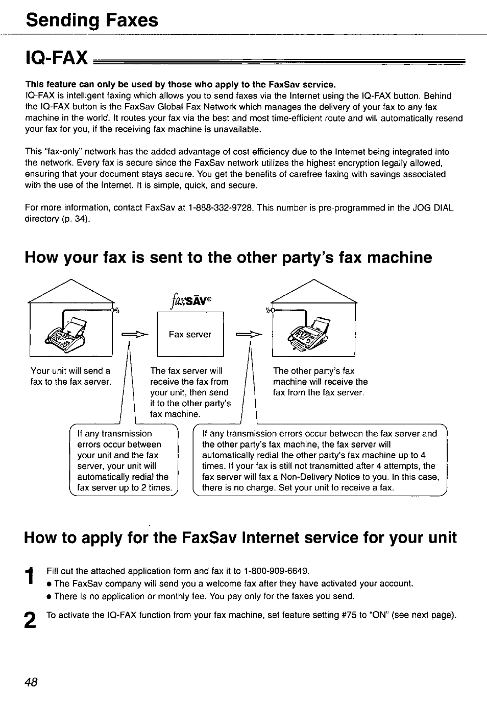 Iq-fax, Sending faxes iq-fax | Panasonic KX-FP105 User Manual | Page 48 / 112