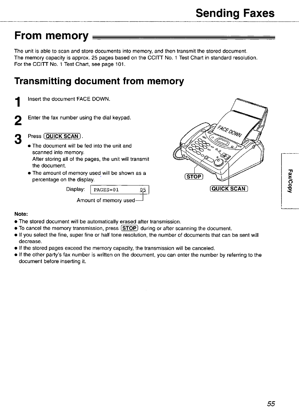 From memory, Transmitting document from memory | Panasonic KX-FP105 User Manual | Page 55 / 112
