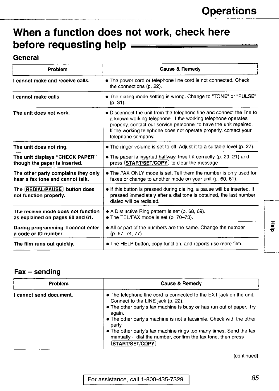 General, Fax - sending | Panasonic KX-FP105 User Manual | Page 85 / 112