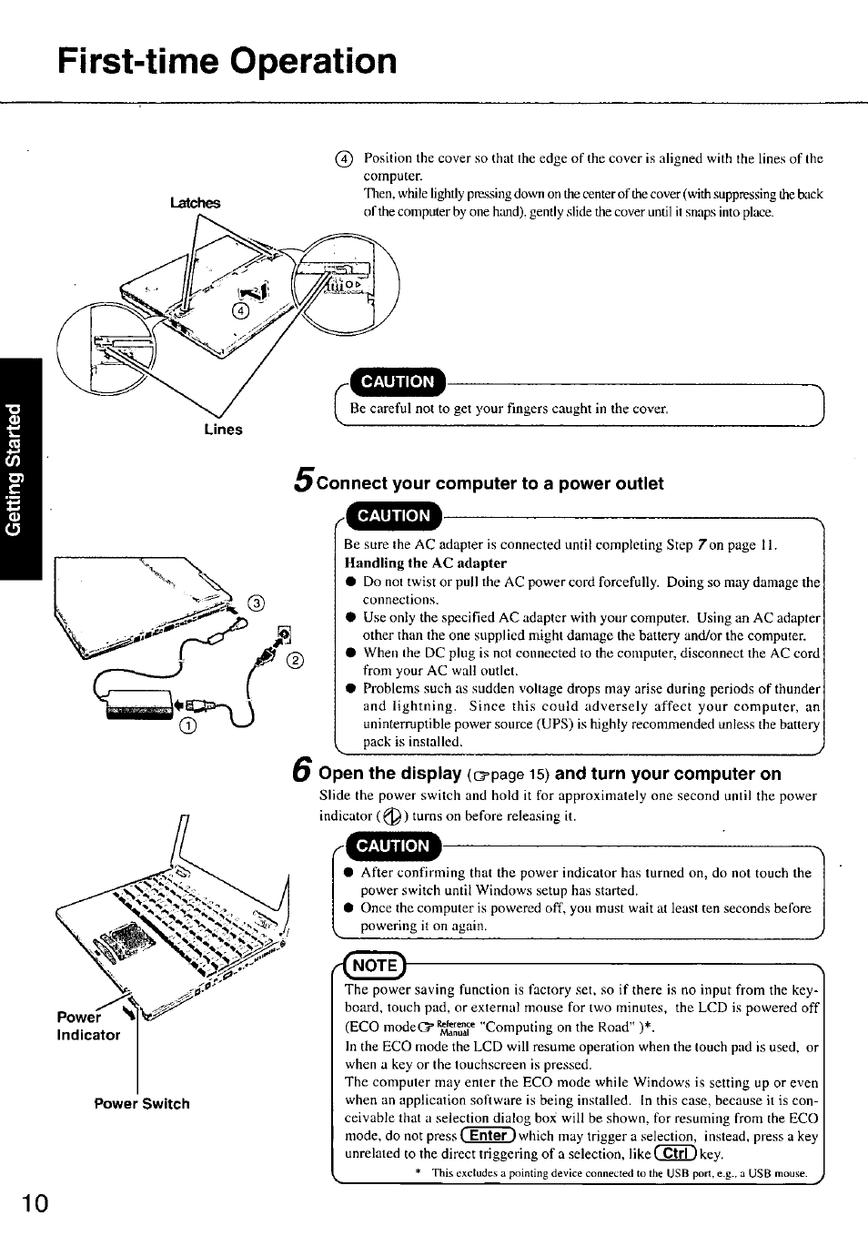 Lines, Connect your computer to a power outlet, First-time operation | Panasonic TOUGHBOOK CF-37 User Manual | Page 10 / 28