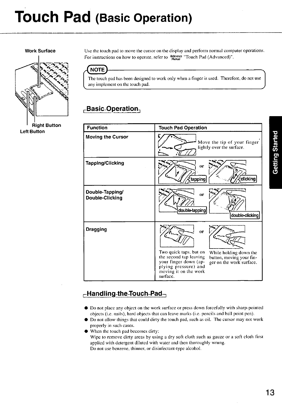 Touch pad, Basic operation) | Panasonic TOUGHBOOK CF-37 User Manual | Page 13 / 28