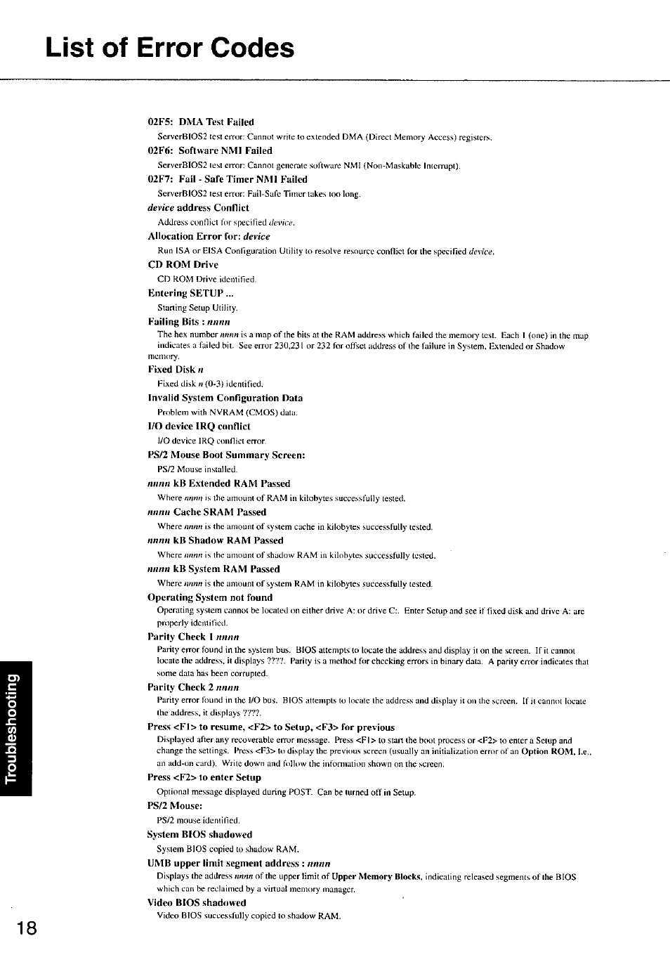 List of error codes | Panasonic TOUGHBOOK CF-37 User Manual | Page 18 / 28