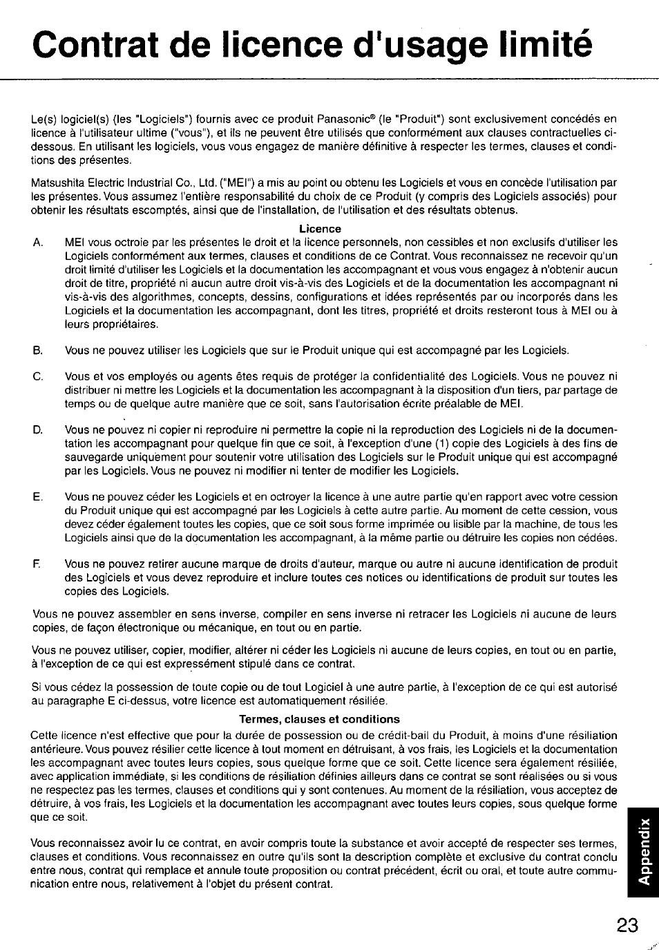 Contrat de licence d'usage limité | Panasonic TOUGHBOOK CF-37 User Manual | Page 23 / 28