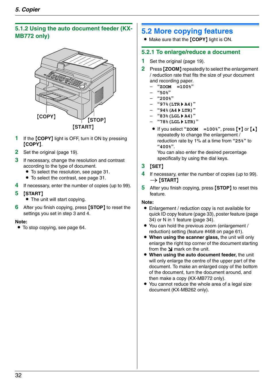 2 more copying features, More copying features, 2 more copying features | Panasonic KX-MB772CX User Manual | Page 32 / 88