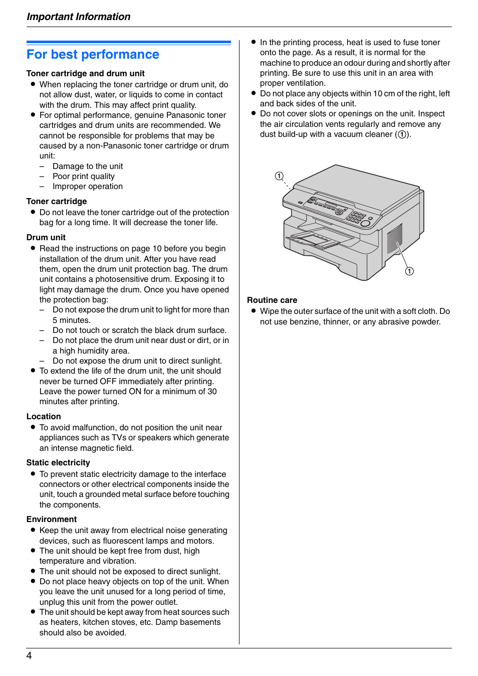 Important information, For best performance, Important information 4 | Panasonic KX-MB772CX User Manual | Page 4 / 88