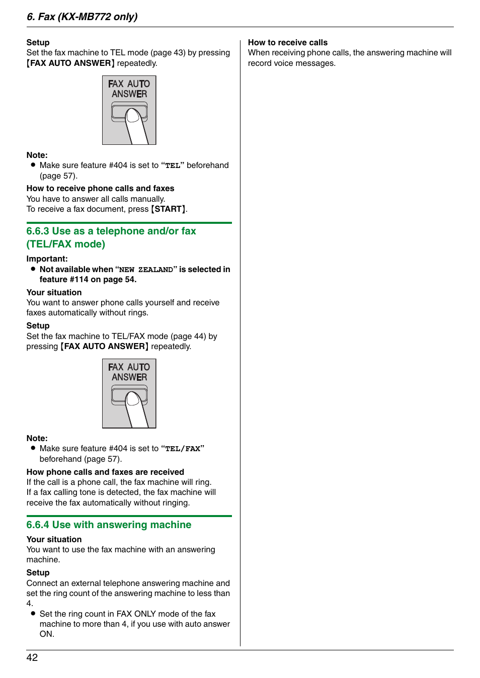3 use as a telephone and/or fax (tel/fax mode), 4 use with answering machine | Panasonic KX-MB772CX User Manual | Page 42 / 88