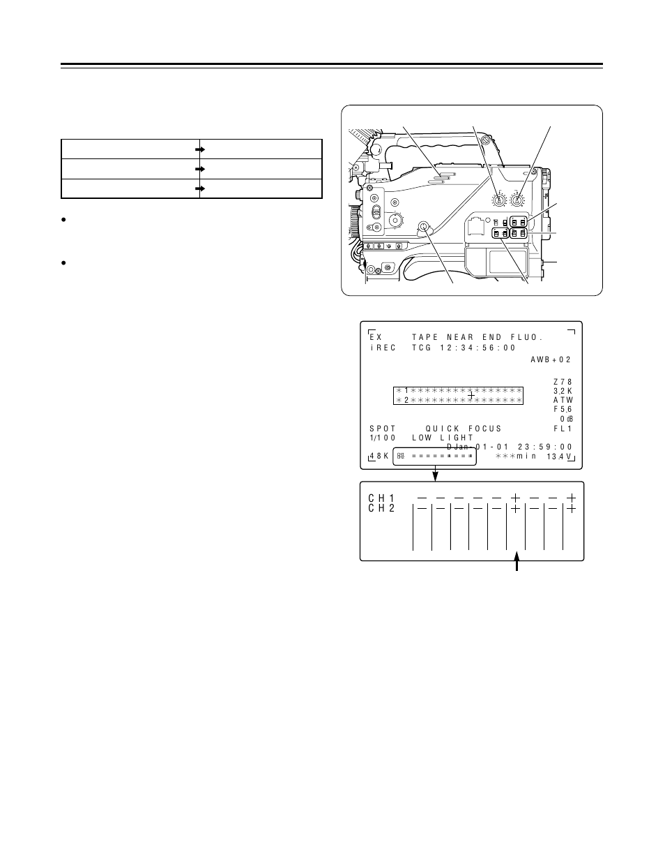 Audio recording, Selecting the audio input signals, Adjusting the audio recording level | Monitoring the sound during recording, Set the auto select ch1/ch2 selector switch to man | Panasonic AG-DVC200 User Manual | Page 27 / 44