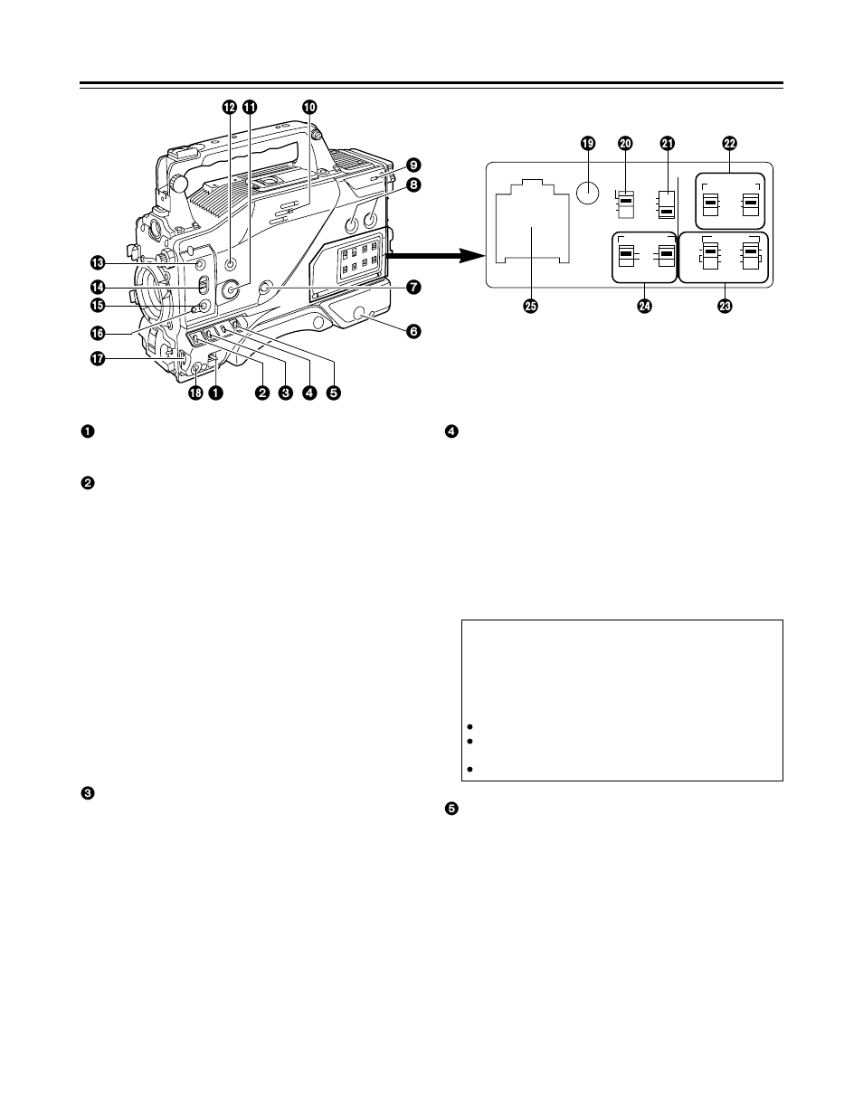 Parts and their functions, Power switch, Output/auto knee selector switch | Gain selector switch, Vtr stby/save (tape protection) switch | Panasonic AG-DVC200 User Manual | Page 6 / 44