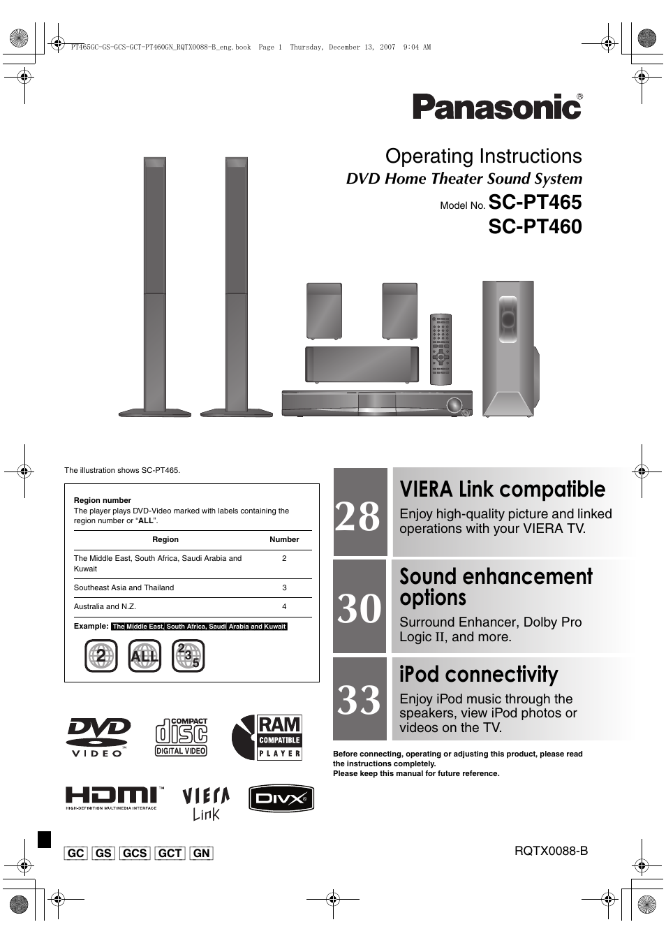 Panasonic SC-PT465 User Manual | 44 pages