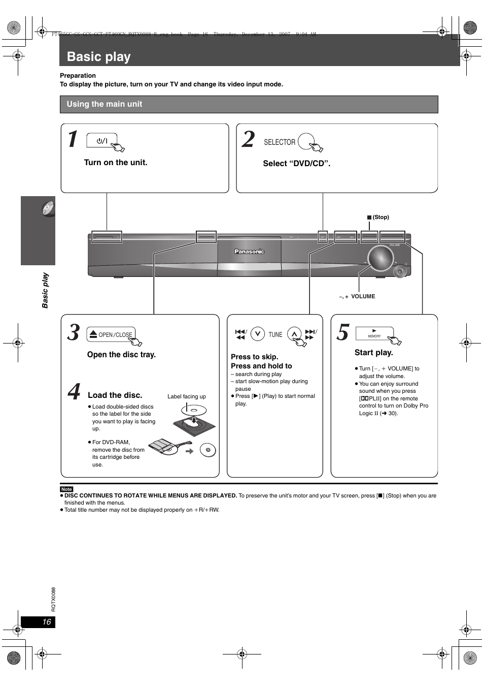 Basic play | Panasonic SC-PT465 User Manual | Page 16 / 44