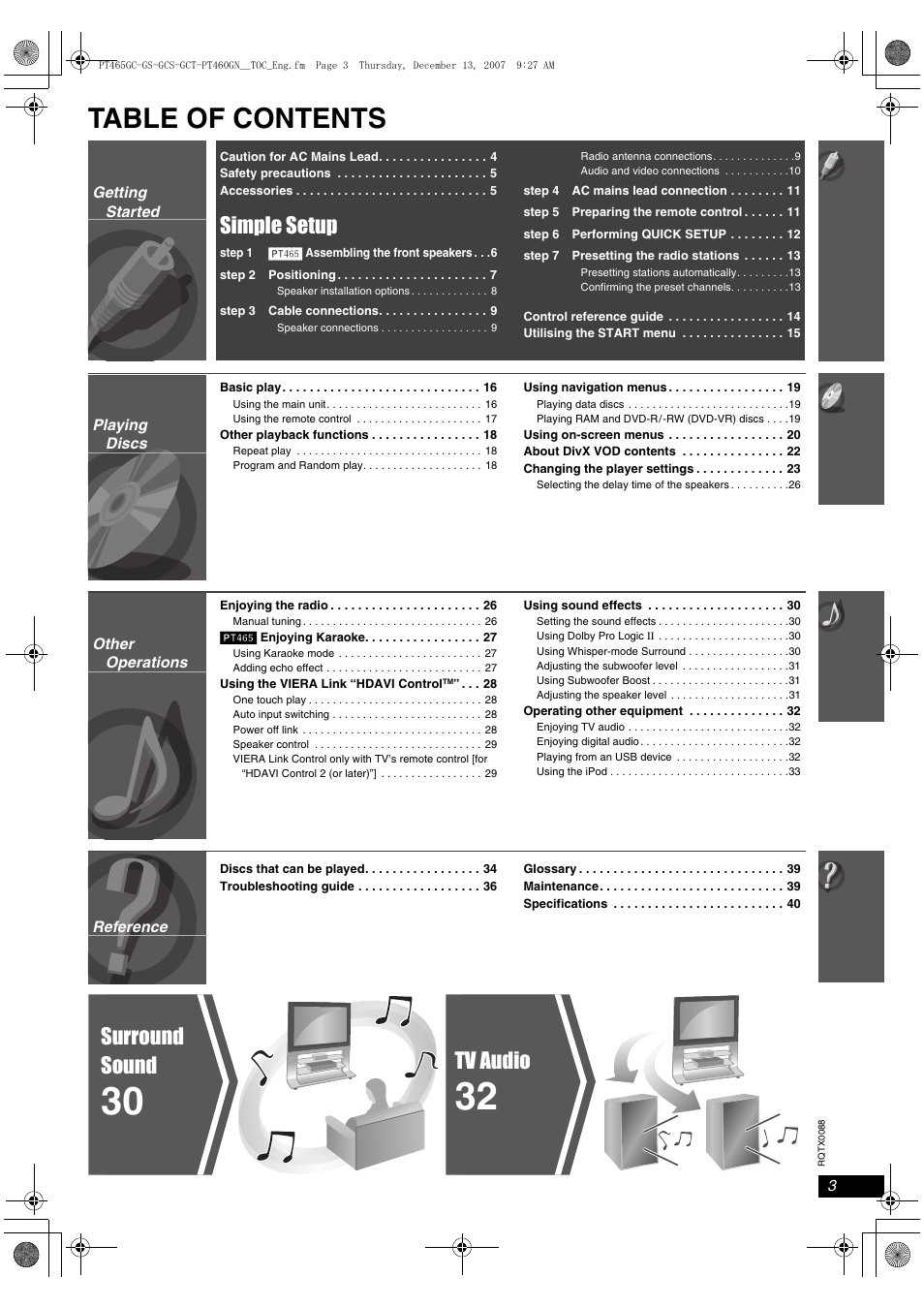 Panasonic SC-PT465 User Manual | Page 3 / 44