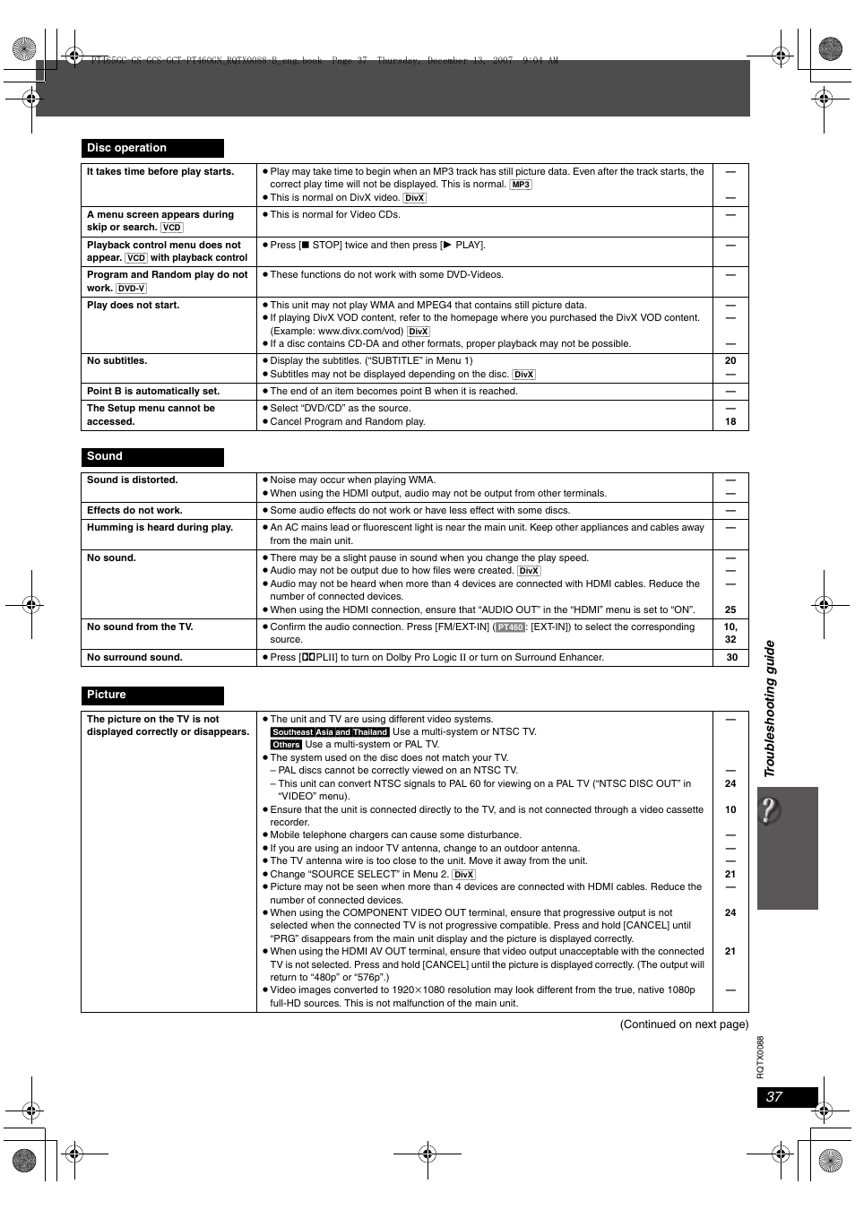 Panasonic SC-PT465 User Manual | Page 37 / 44