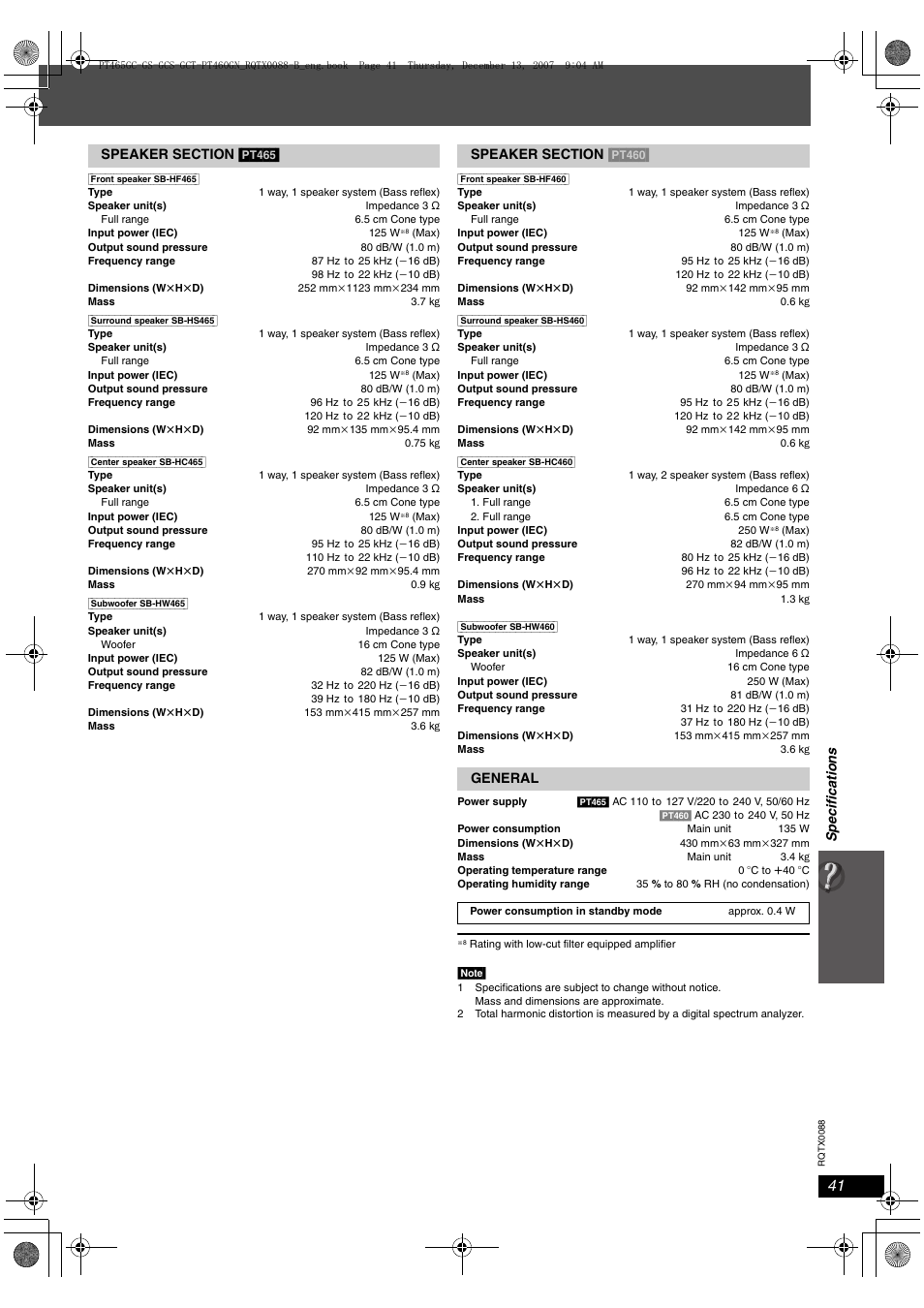 Panasonic SC-PT465 User Manual | Page 41 / 44